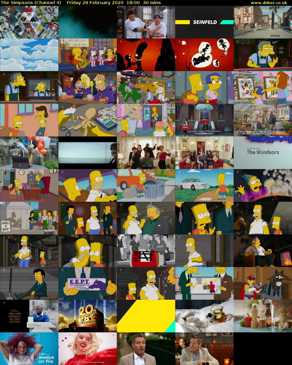 The Simpsons (Channel 4) Friday 28 February 2020 18:00 - 18:30
