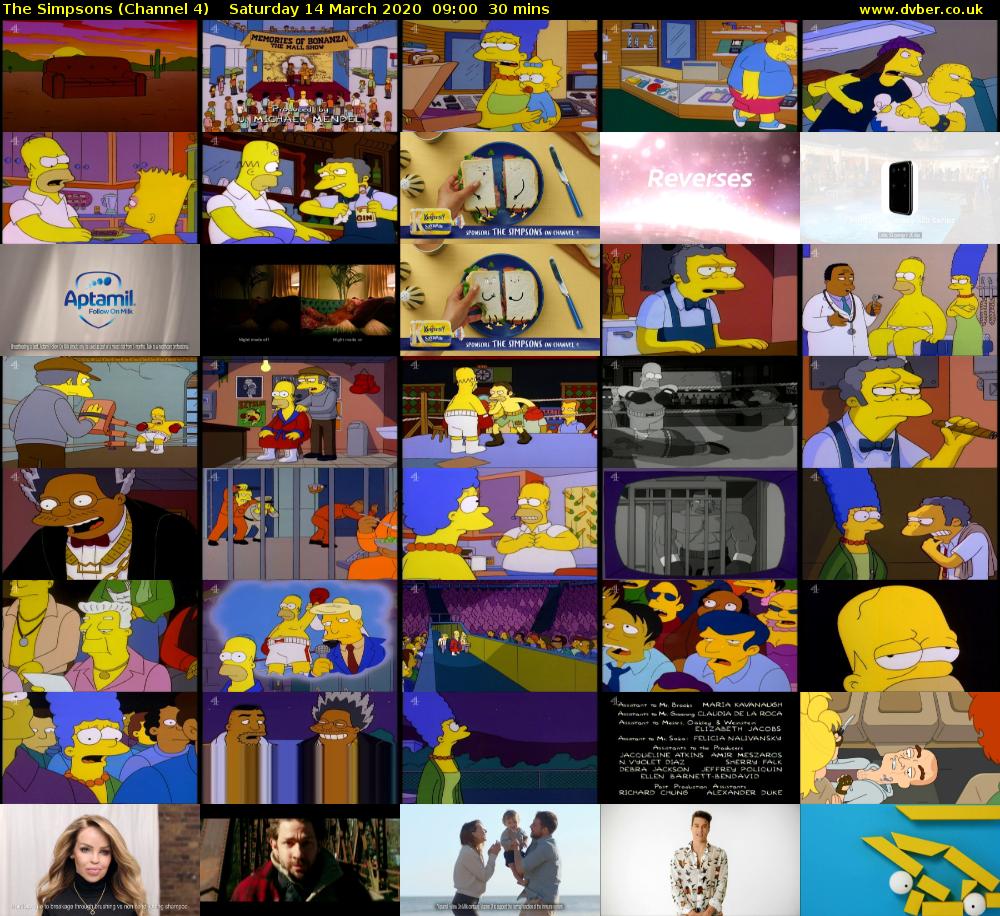 The Simpsons (Channel 4) Saturday 14 March 2020 09:00 - 09:30