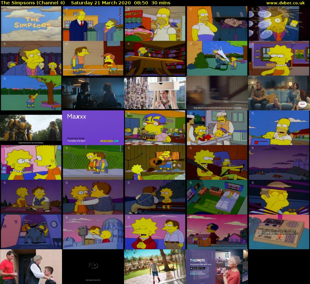 The Simpsons (Channel 4) Saturday 21 March 2020 08:50 - 09:20