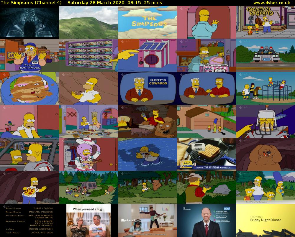 The Simpsons (Channel 4) Saturday 28 March 2020 08:15 - 08:40