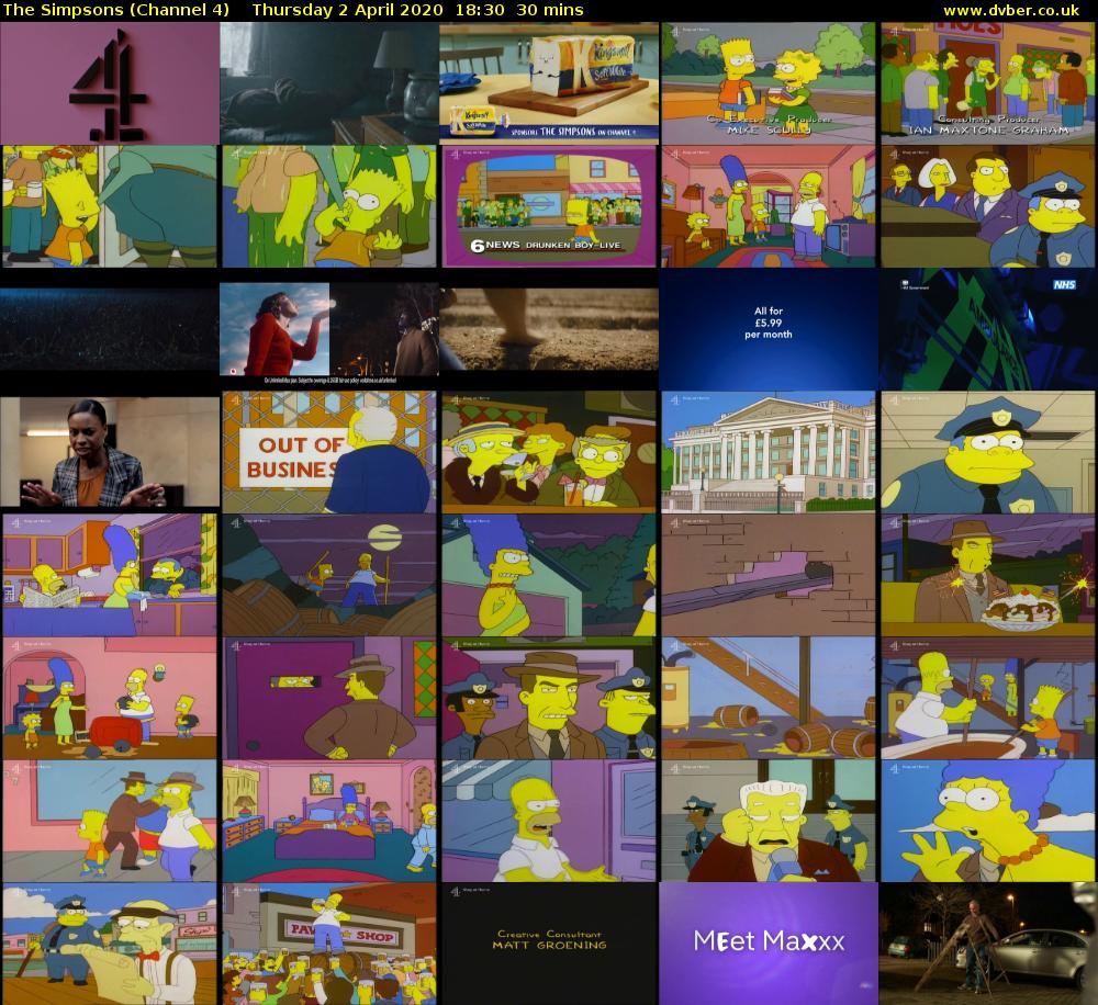 The Simpsons (Channel 4) Thursday 2 April 2020 18:30 - 19:00