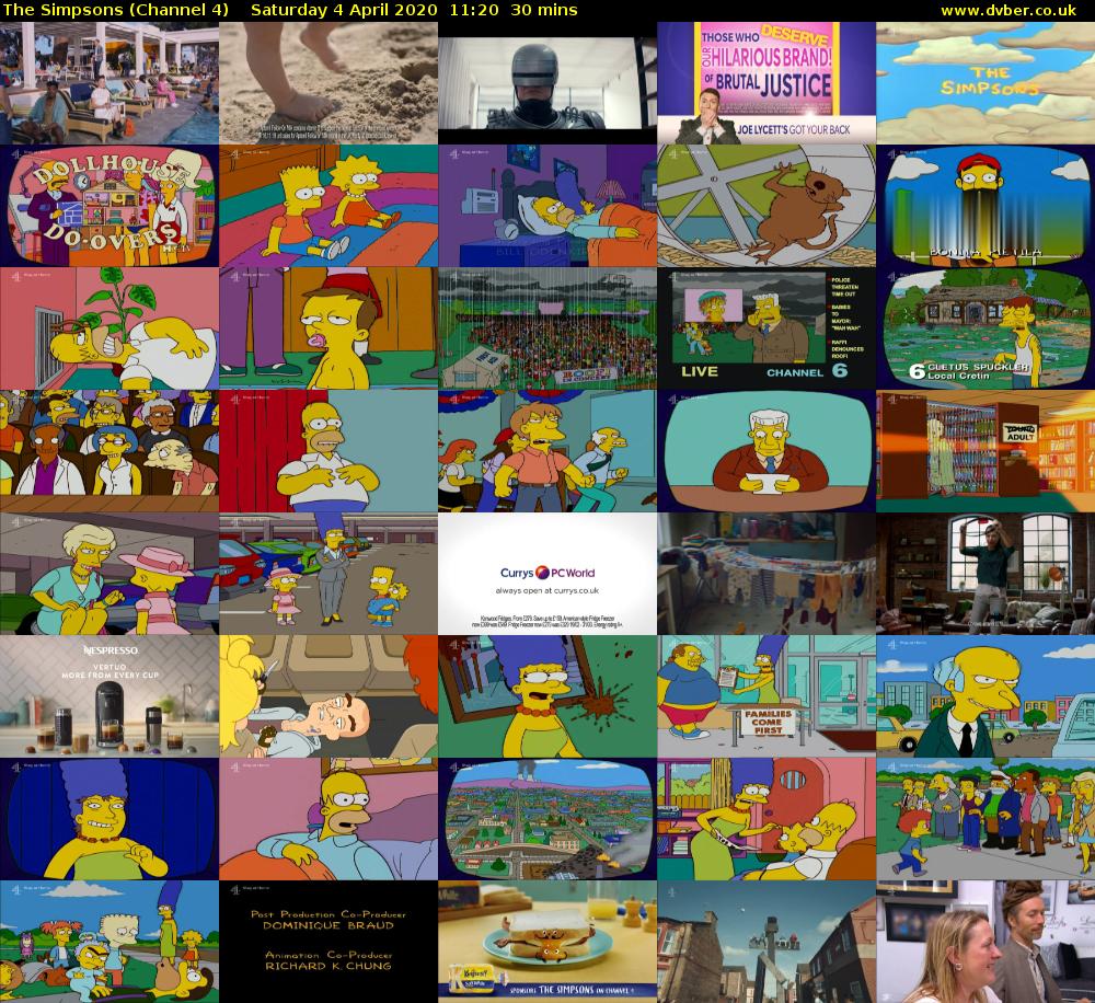The Simpsons (Channel 4) Saturday 4 April 2020 11:20 - 11:50