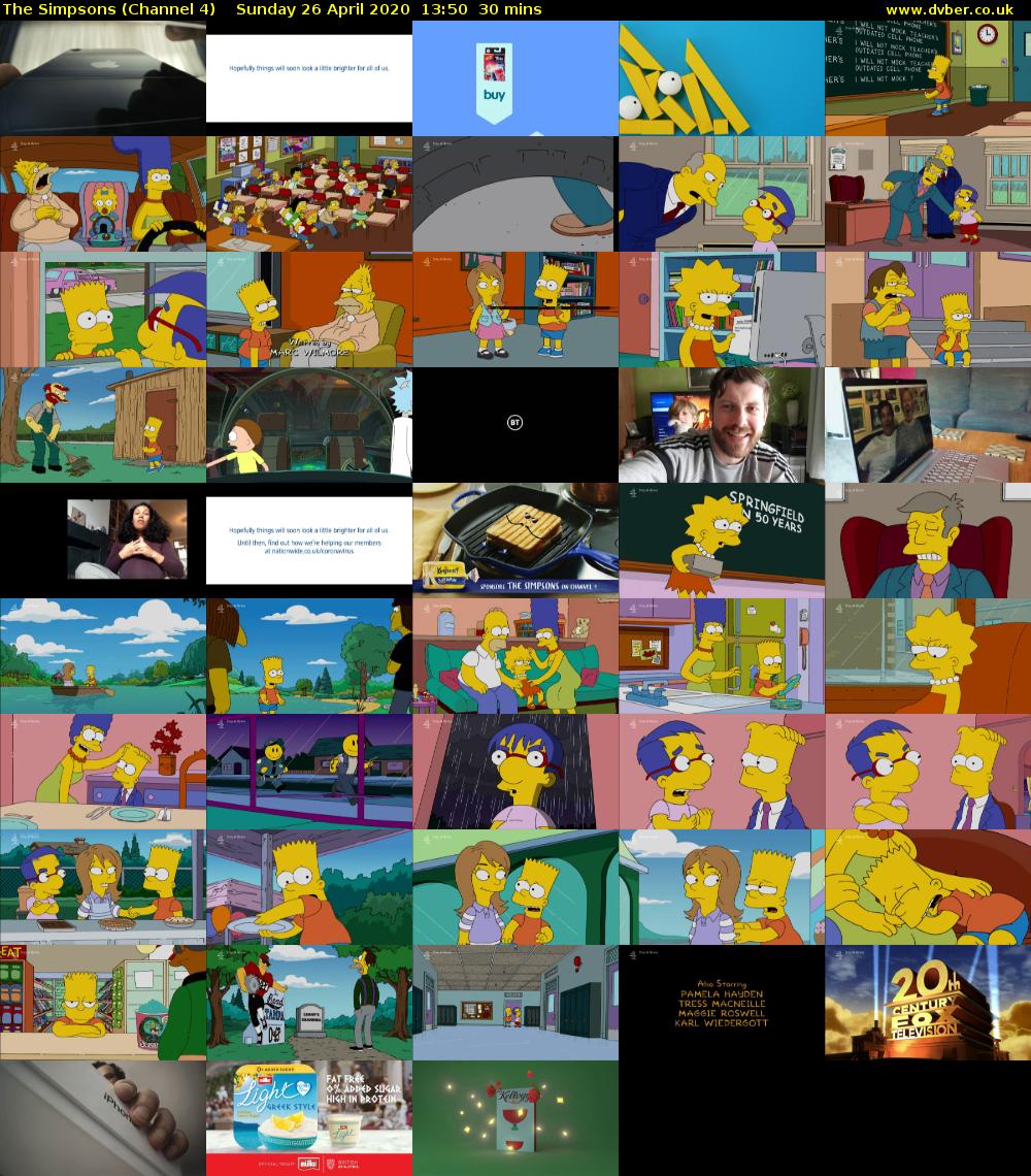 The Simpsons (Channel 4) Sunday 26 April 2020 13:50 - 14:20