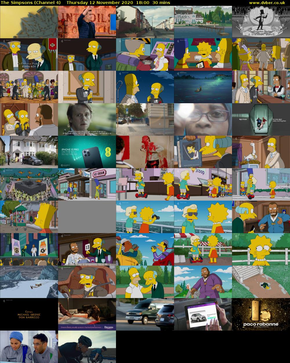 The Simpsons (Channel 4) Thursday 12 November 2020 18:00 - 18:30