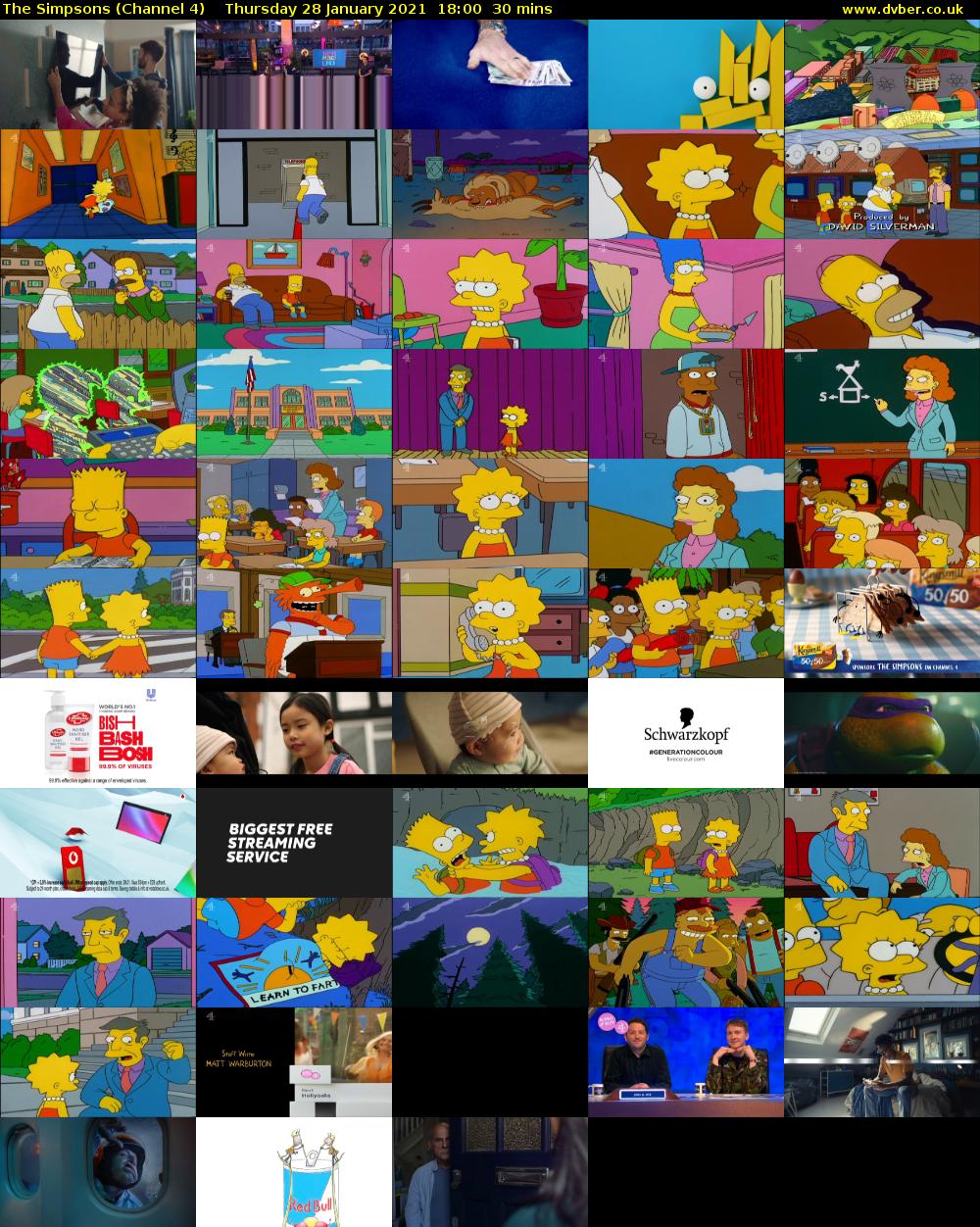 The Simpsons (Channel 4) Thursday 28 January 2021 18:00 - 18:30