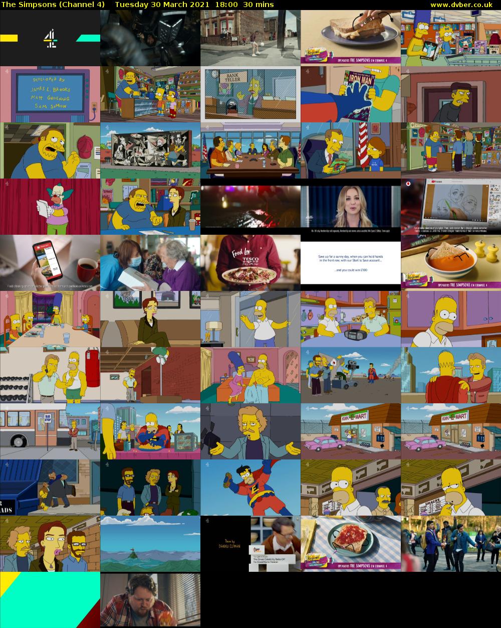The Simpsons (Channel 4) Tuesday 30 March 2021 18:00 - 18:30