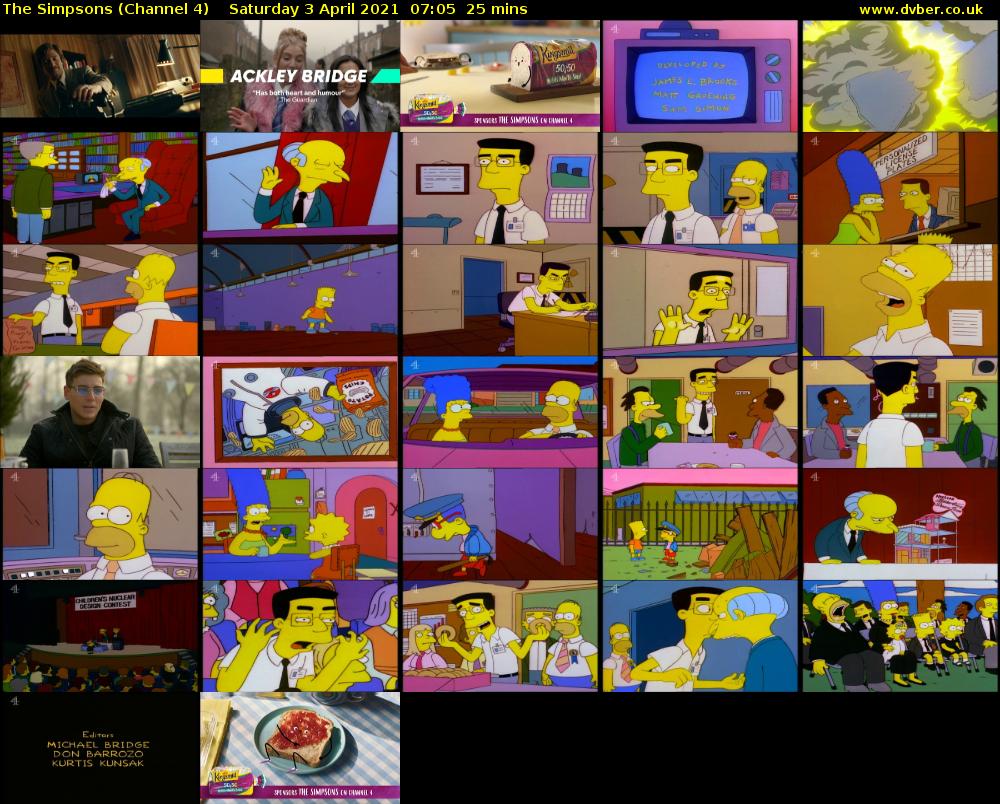 The Simpsons (Channel 4) Saturday 3 April 2021 07:05 - 07:30
