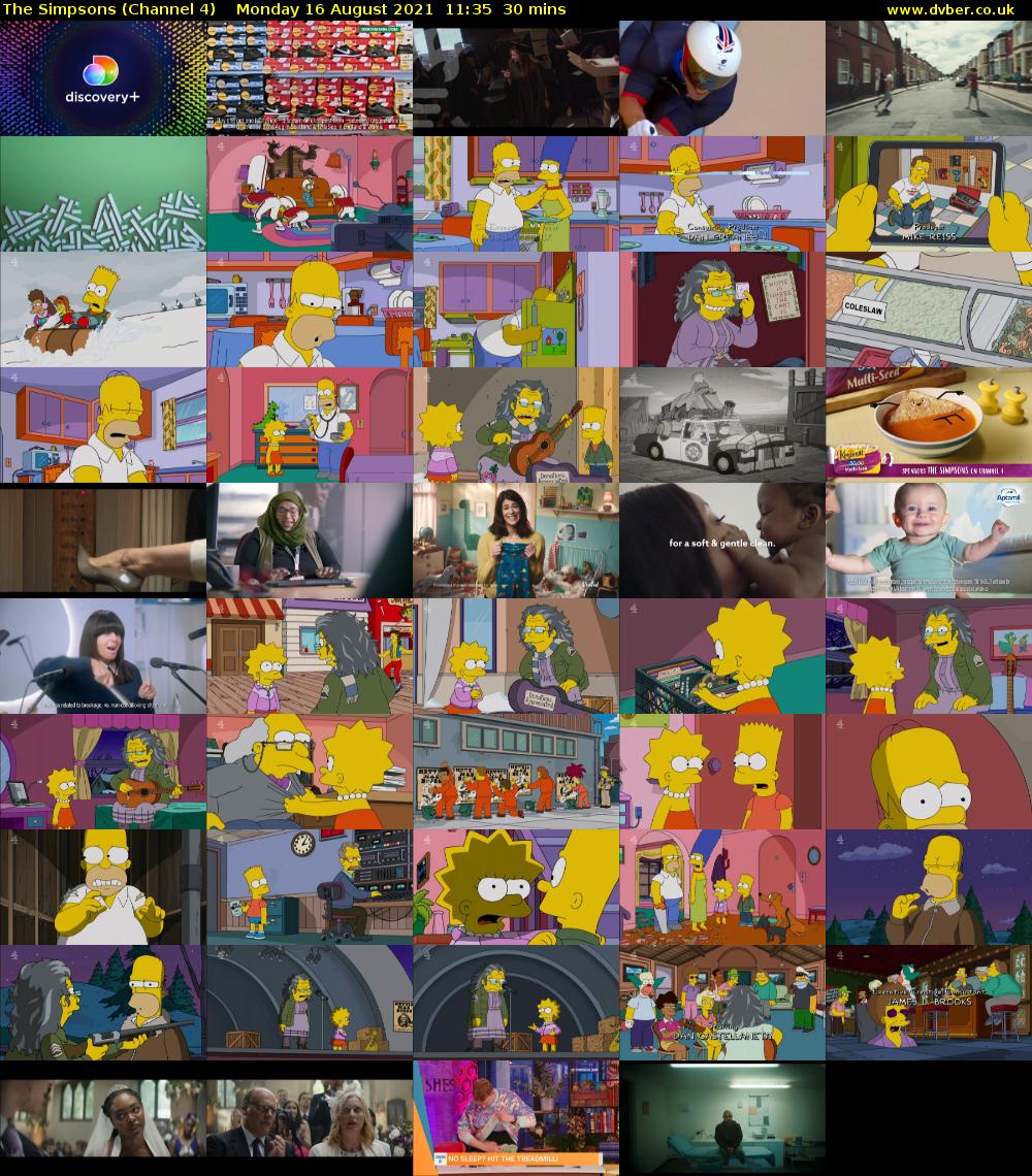 The Simpsons (Channel 4) Monday 16 August 2021 11:35 - 12:05
