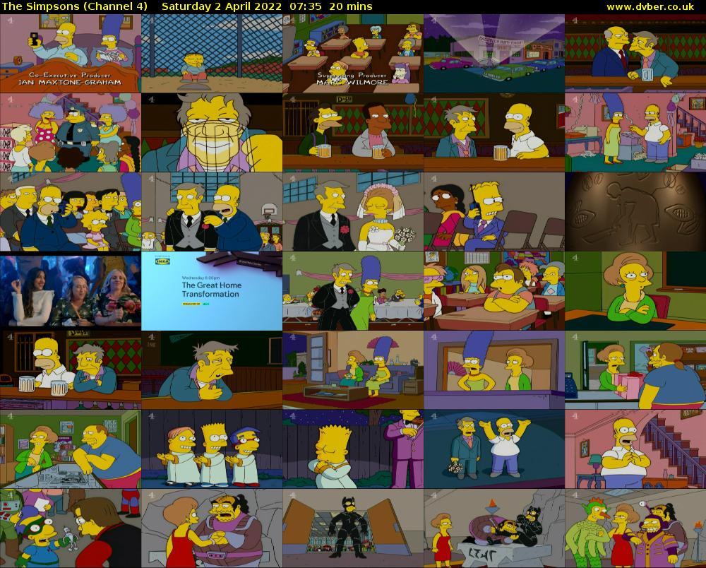 The Simpsons (Channel 4) Saturday 2 April 2022 07:35 - 07:55