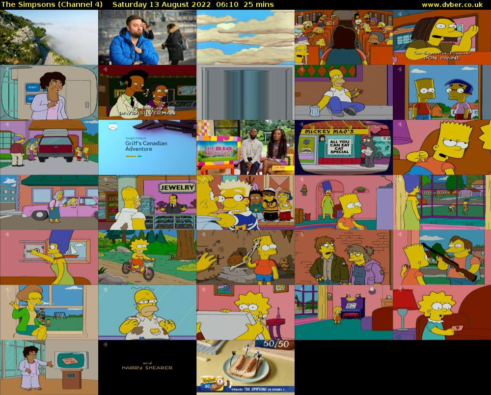 The Simpsons (Channel 4) Saturday 13 August 2022 06:10 - 06:35