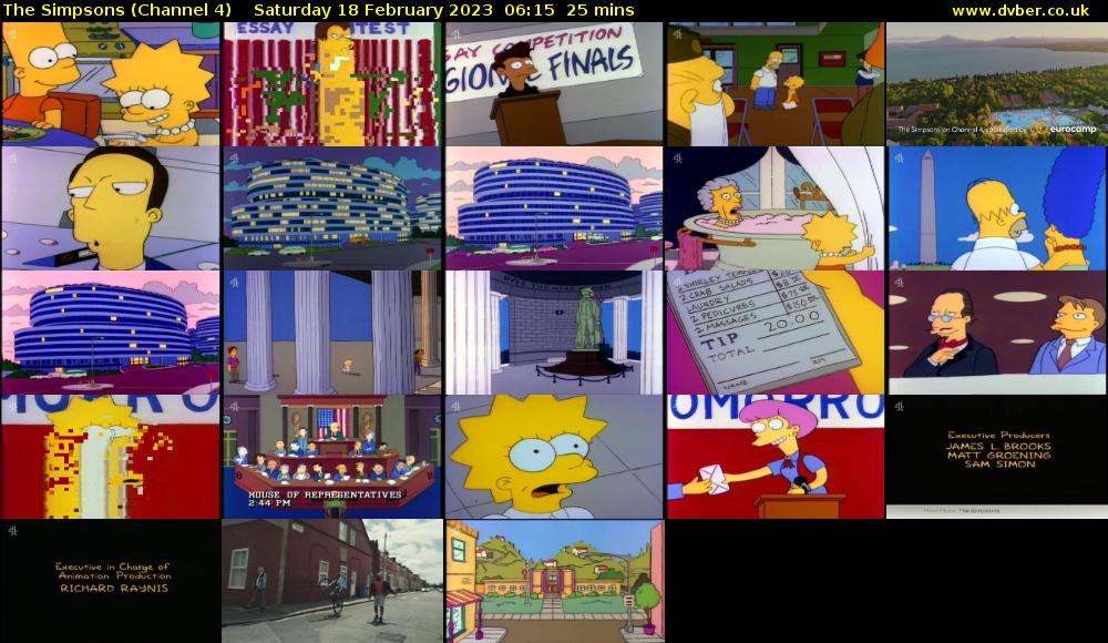 The Simpsons (Channel 4) Saturday 18 February 2023 06:15 - 06:40