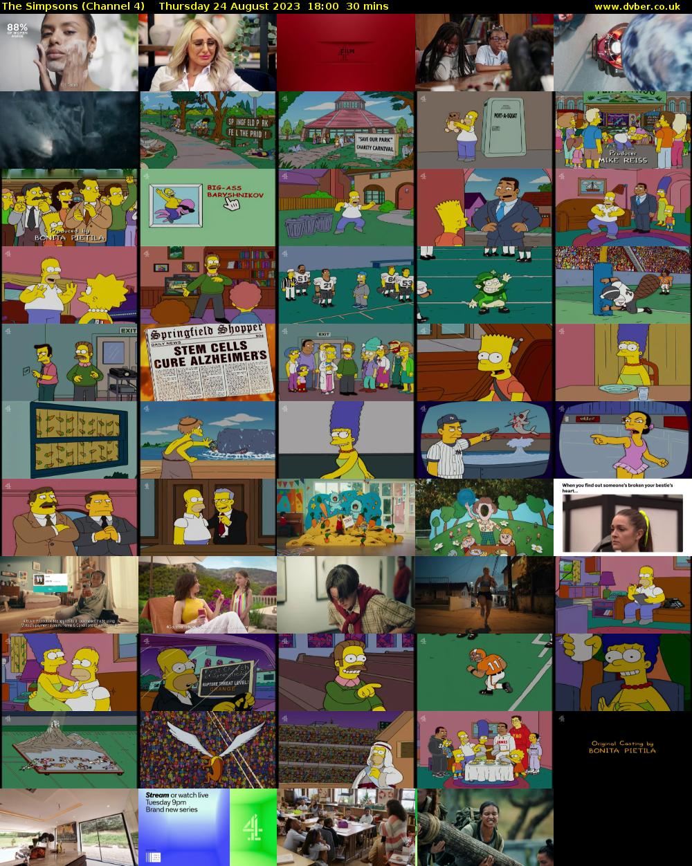 The Simpsons (Channel 4) Thursday 24 August 2023 18:00 - 18:30