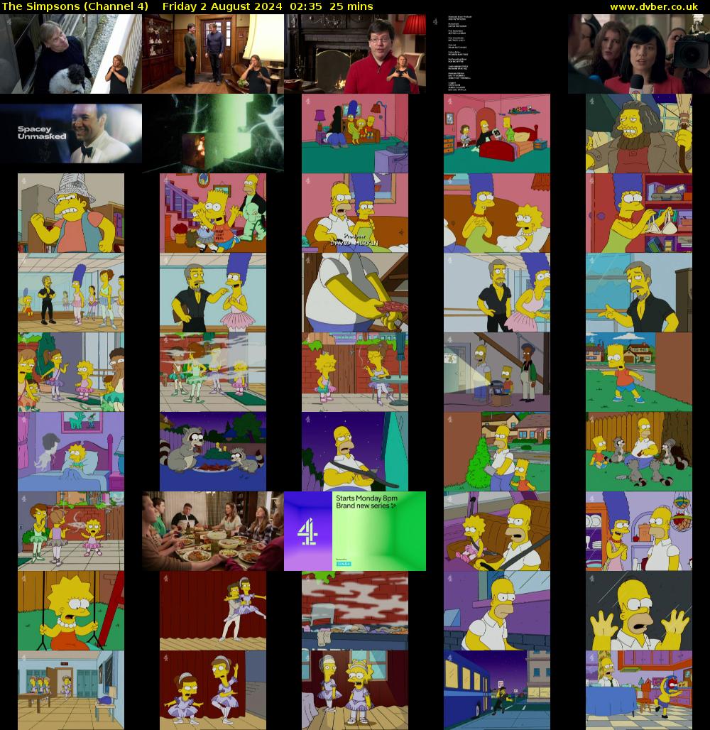 The Simpsons (Channel 4) Friday 2 August 2024 02:35 - 03:00
