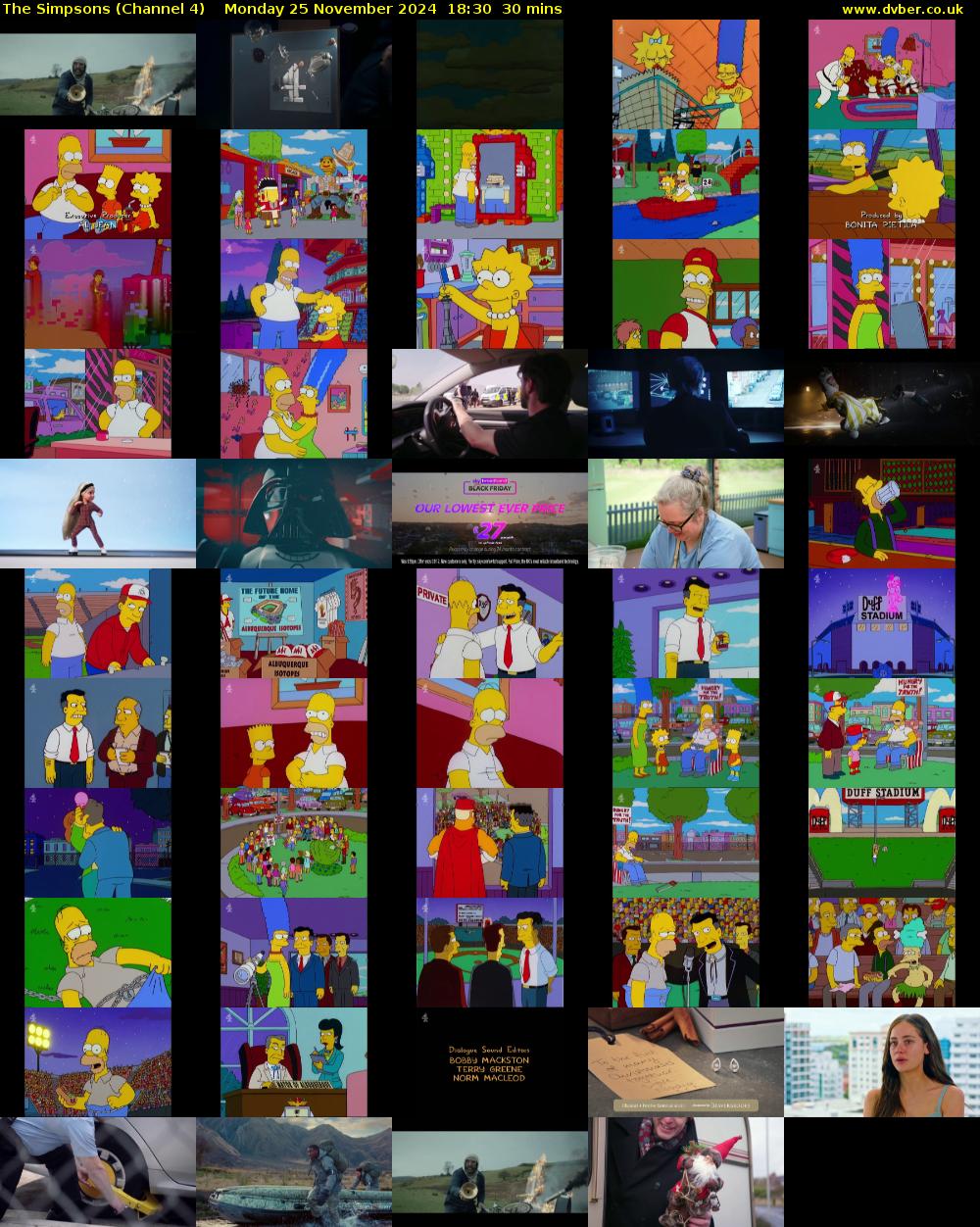 The Simpsons (Channel 4) Monday 25 November 2024 18:30 - 19:00