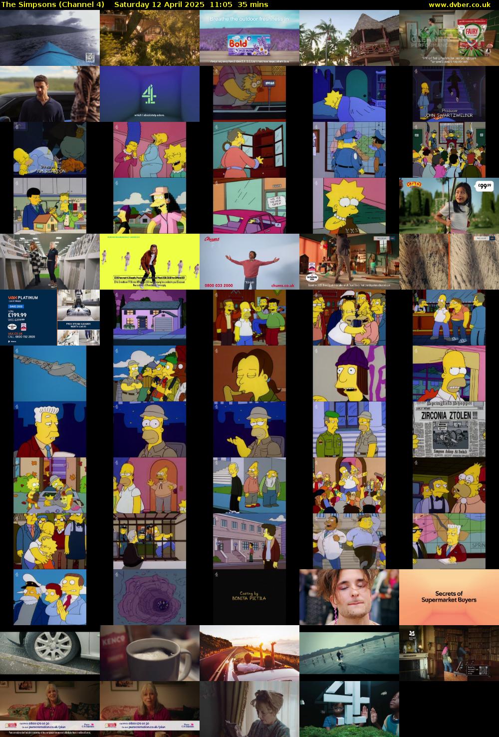 The Simpsons (Channel 4) Saturday 12 April 2025 11:05 - 11:40