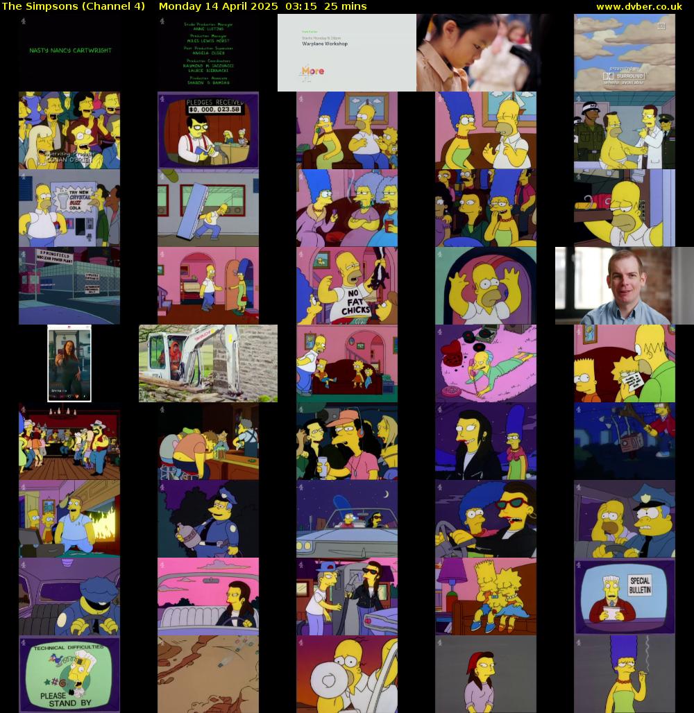 The Simpsons (Channel 4) Monday 14 April 2025 03:15 - 03:40