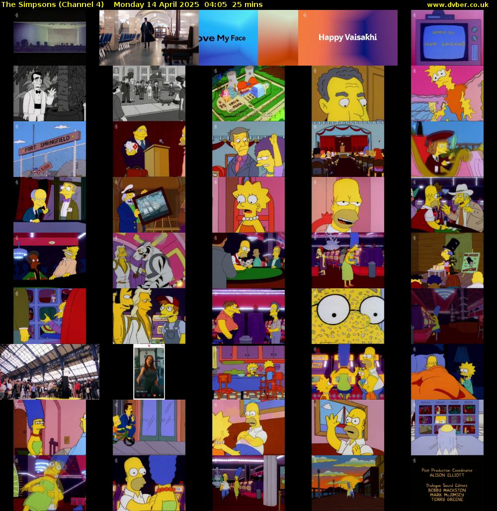 The Simpsons (Channel 4) Monday 14 April 2025 04:05 - 04:30