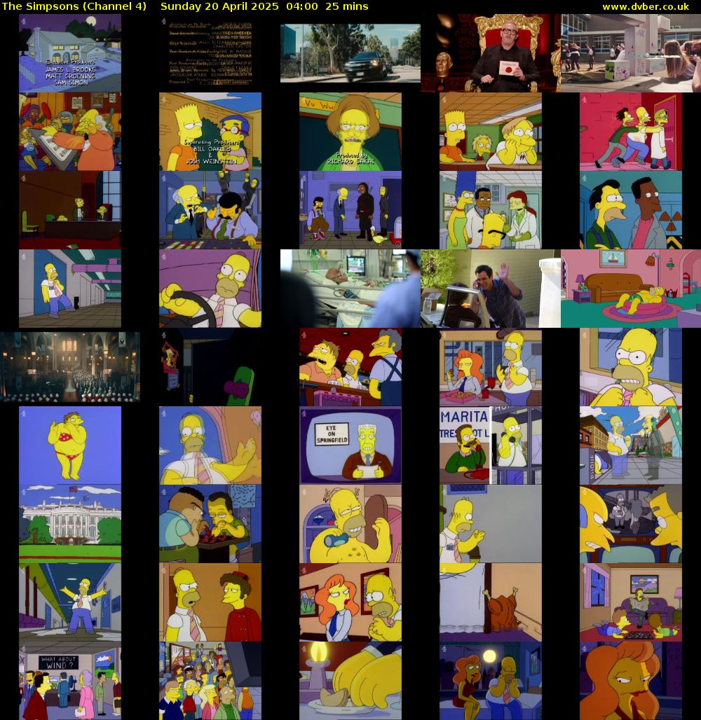 The Simpsons (Channel 4) Sunday 20 April 2025 04:00 - 04:25