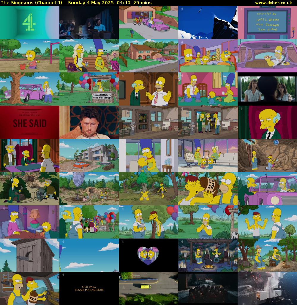 The Simpsons (Channel 4) Sunday 4 May 2025 04:40 - 05:05