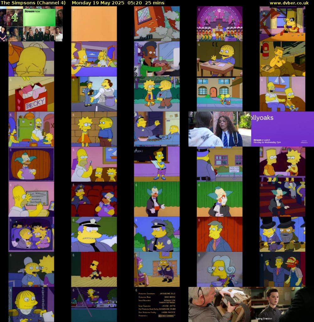 The Simpsons (Channel 4) Monday 19 May 2025 05:20 - 05:45