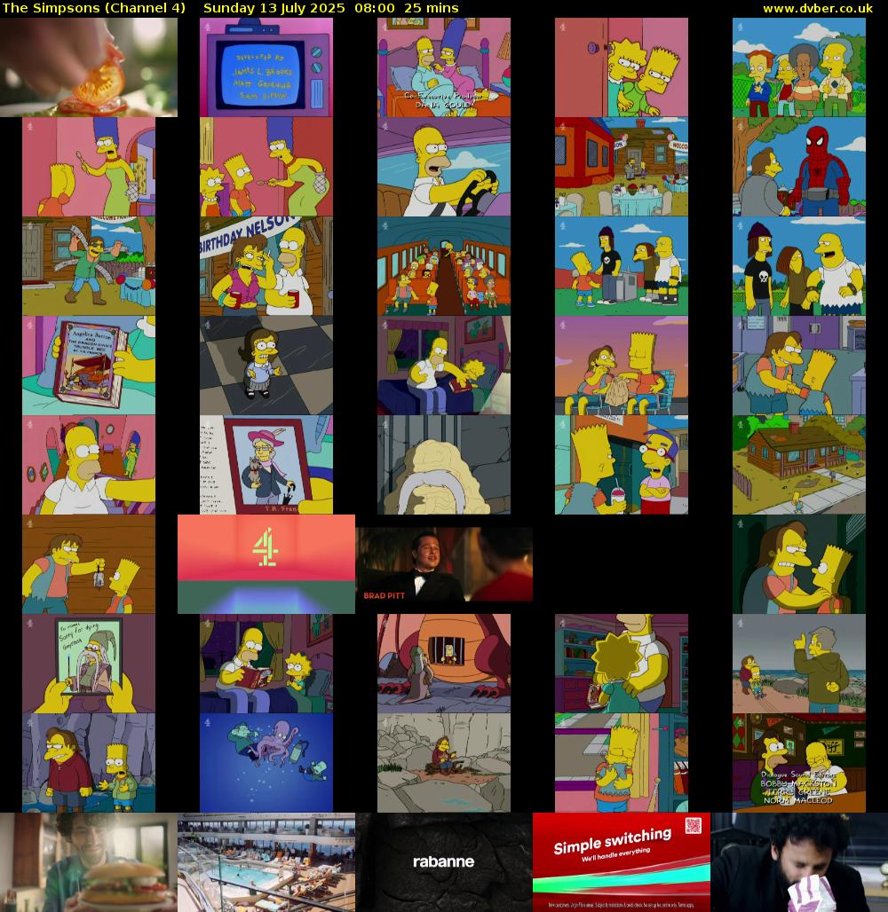 The Simpsons (Channel 4) Sunday 13 July 2025 08:00 - 08:25