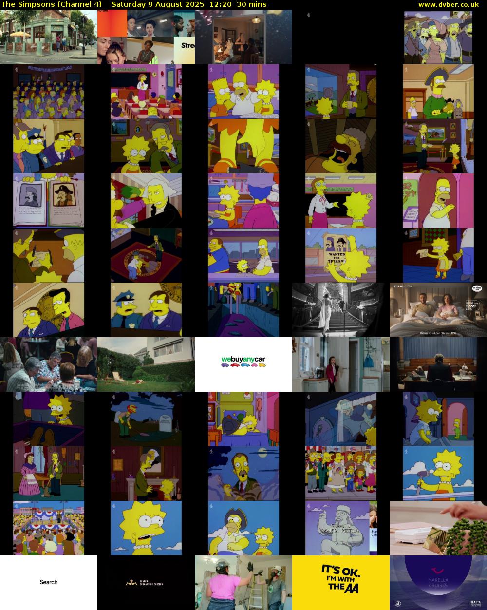 The Simpsons (Channel 4) Saturday 9 August 2025 12:20 - 12:50