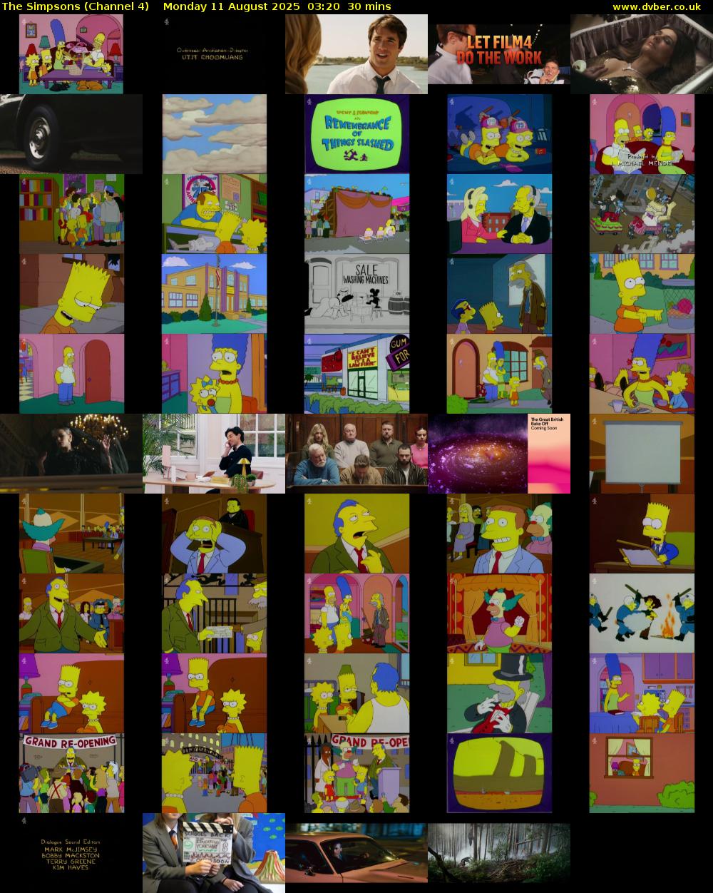 The Simpsons (Channel 4) Monday 11 August 2025 03:20 - 03:50