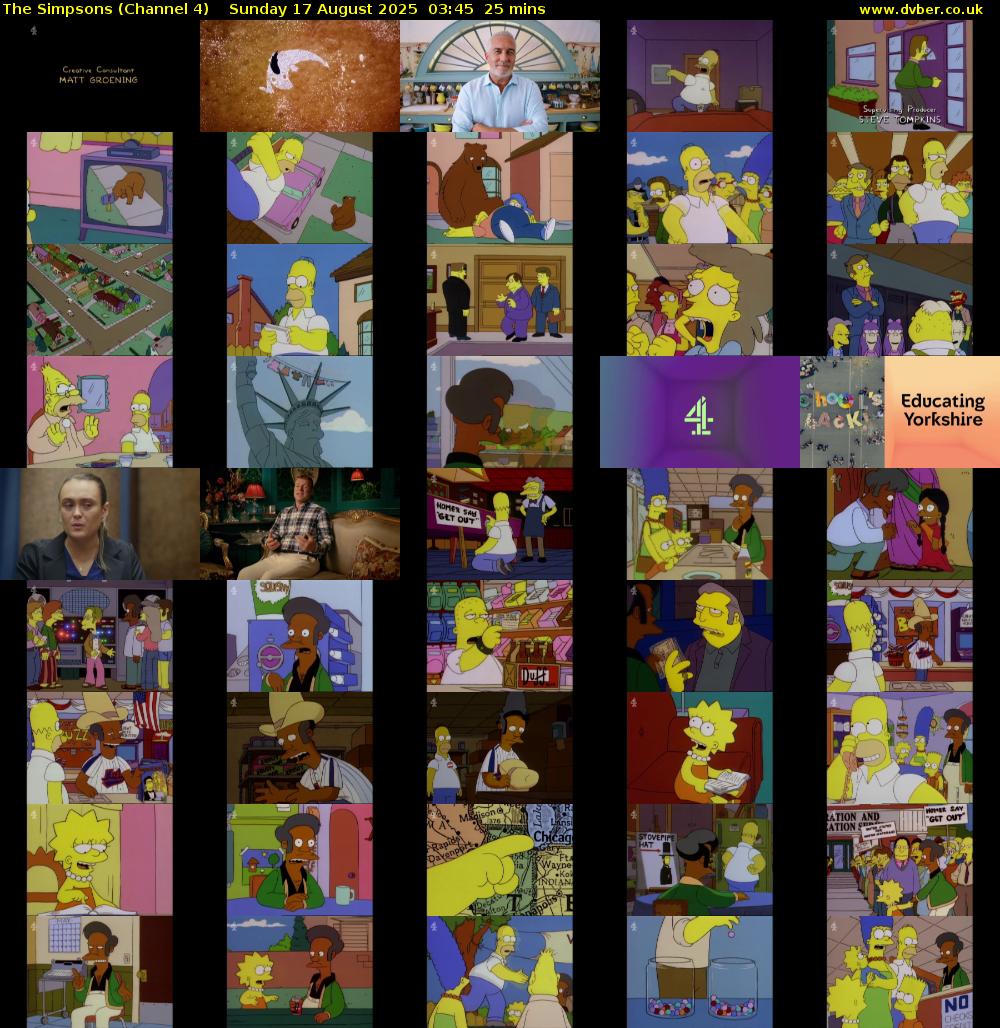 The Simpsons (Channel 4) Sunday 17 August 2025 03:45 - 04:10