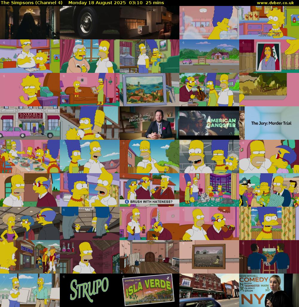 The Simpsons (Channel 4) Monday 18 August 2025 03:10 - 03:35