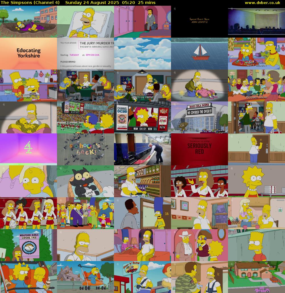 The Simpsons (Channel 4) Sunday 24 August 2025 05:20 - 05:45