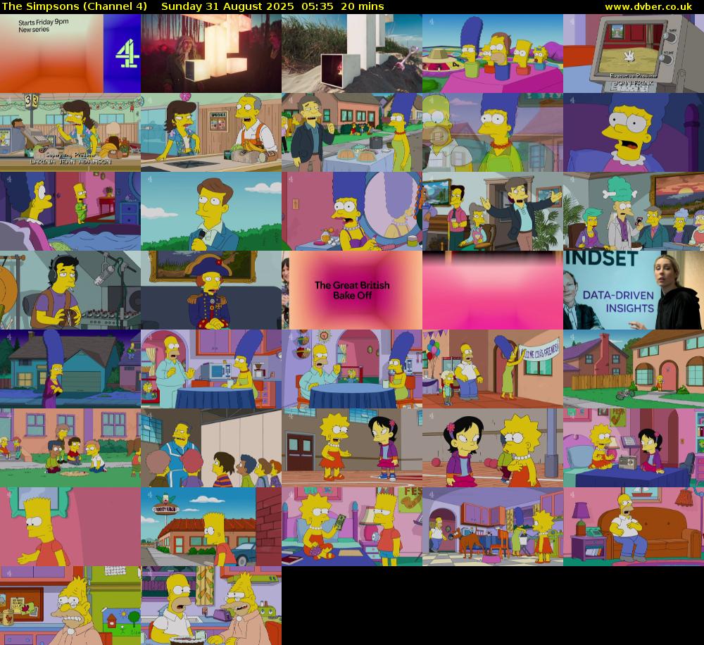 The Simpsons (Channel 4) Sunday 31 August 2025 05:35 - 05:55