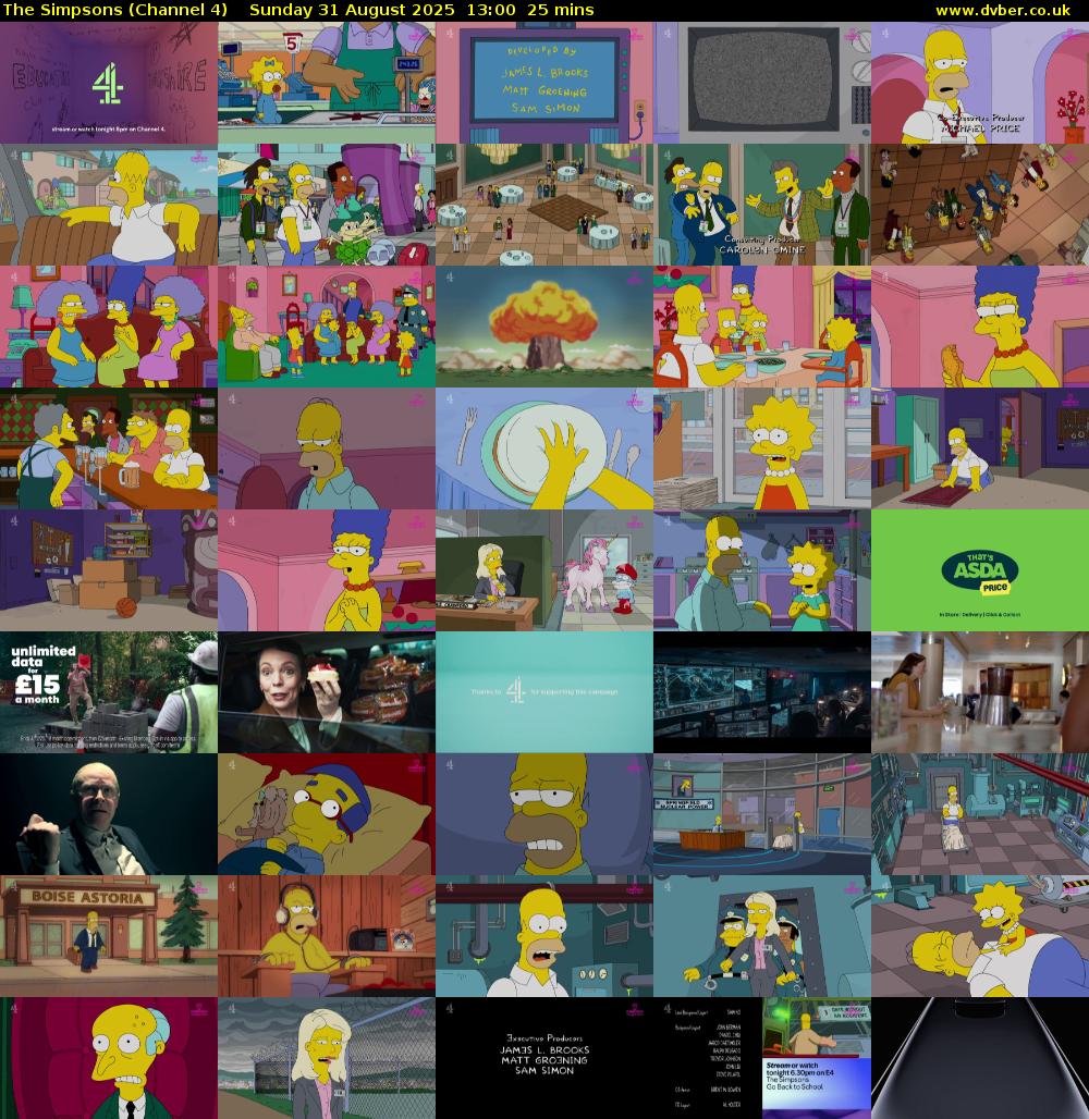 The Simpsons (Channel 4) Sunday 31 August 2025 13:00 - 13:25