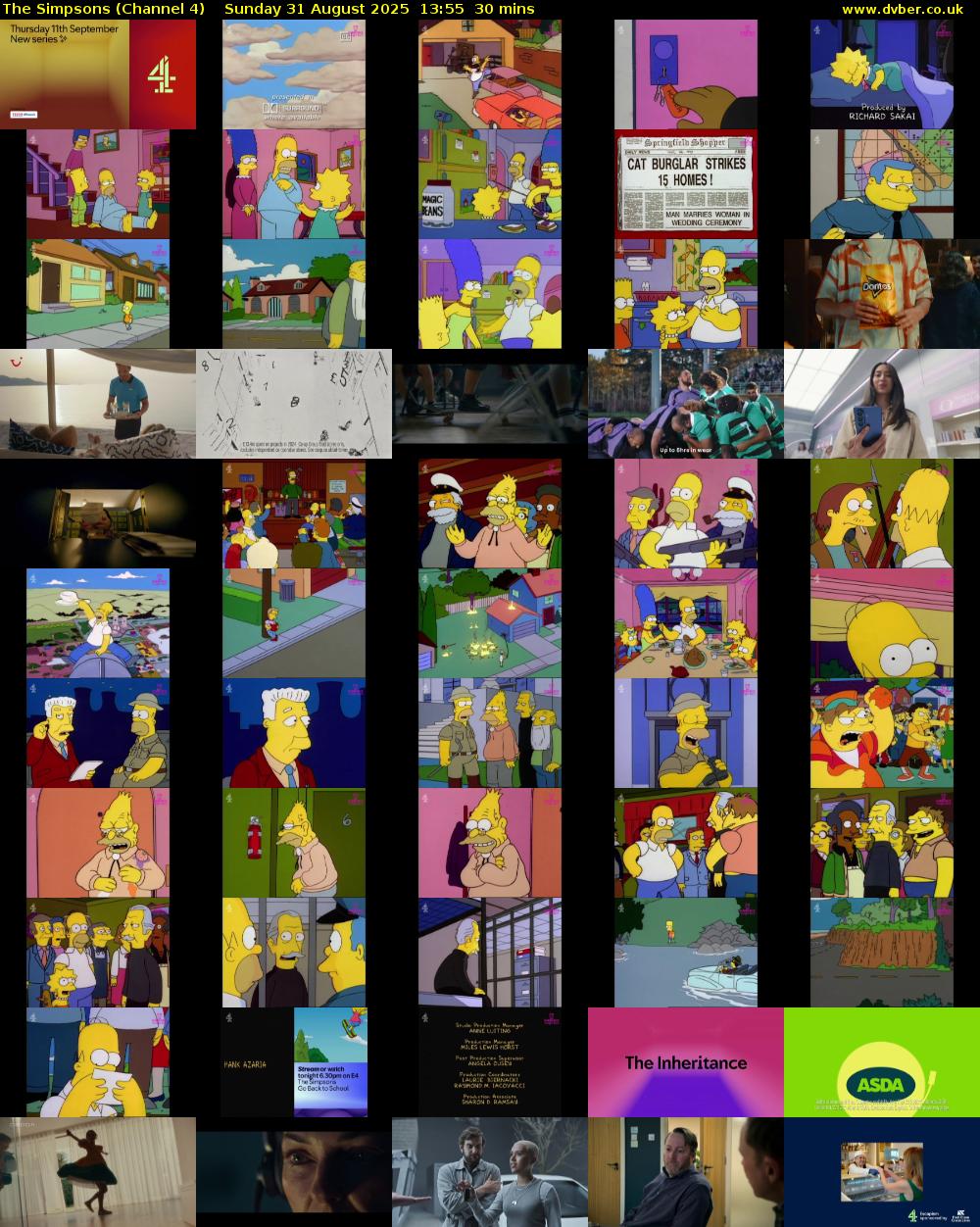 The Simpsons (Channel 4) Sunday 31 August 2025 13:55 - 14:25