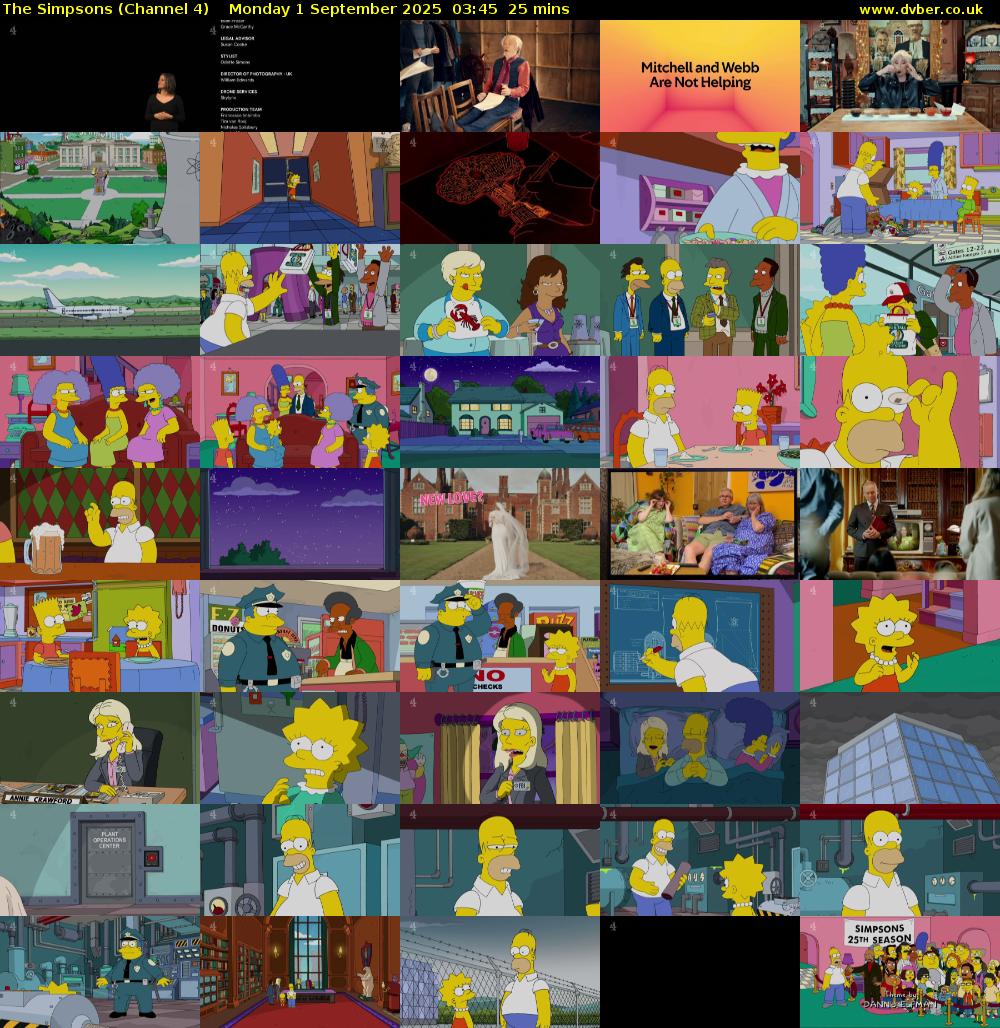 The Simpsons (Channel 4) Monday 1 September 2025 03:45 - 04:10