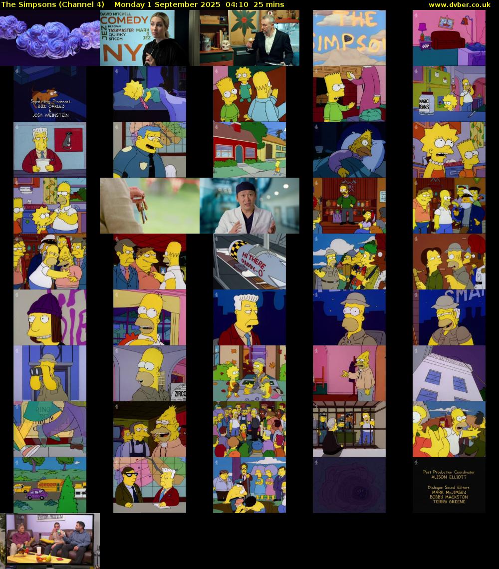 The Simpsons (Channel 4) Monday 1 September 2025 04:10 - 04:35