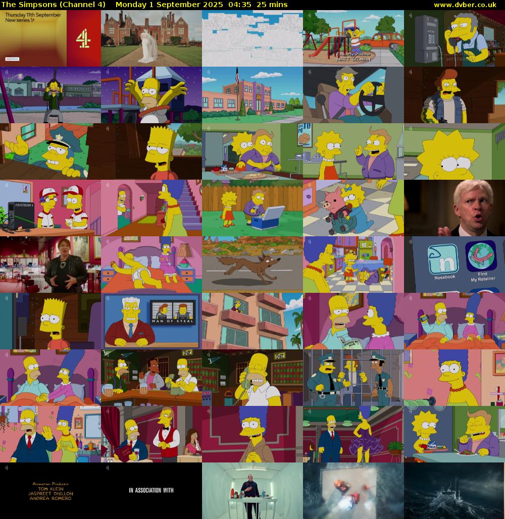 The Simpsons (Channel 4) Monday 1 September 2025 04:35 - 05:00