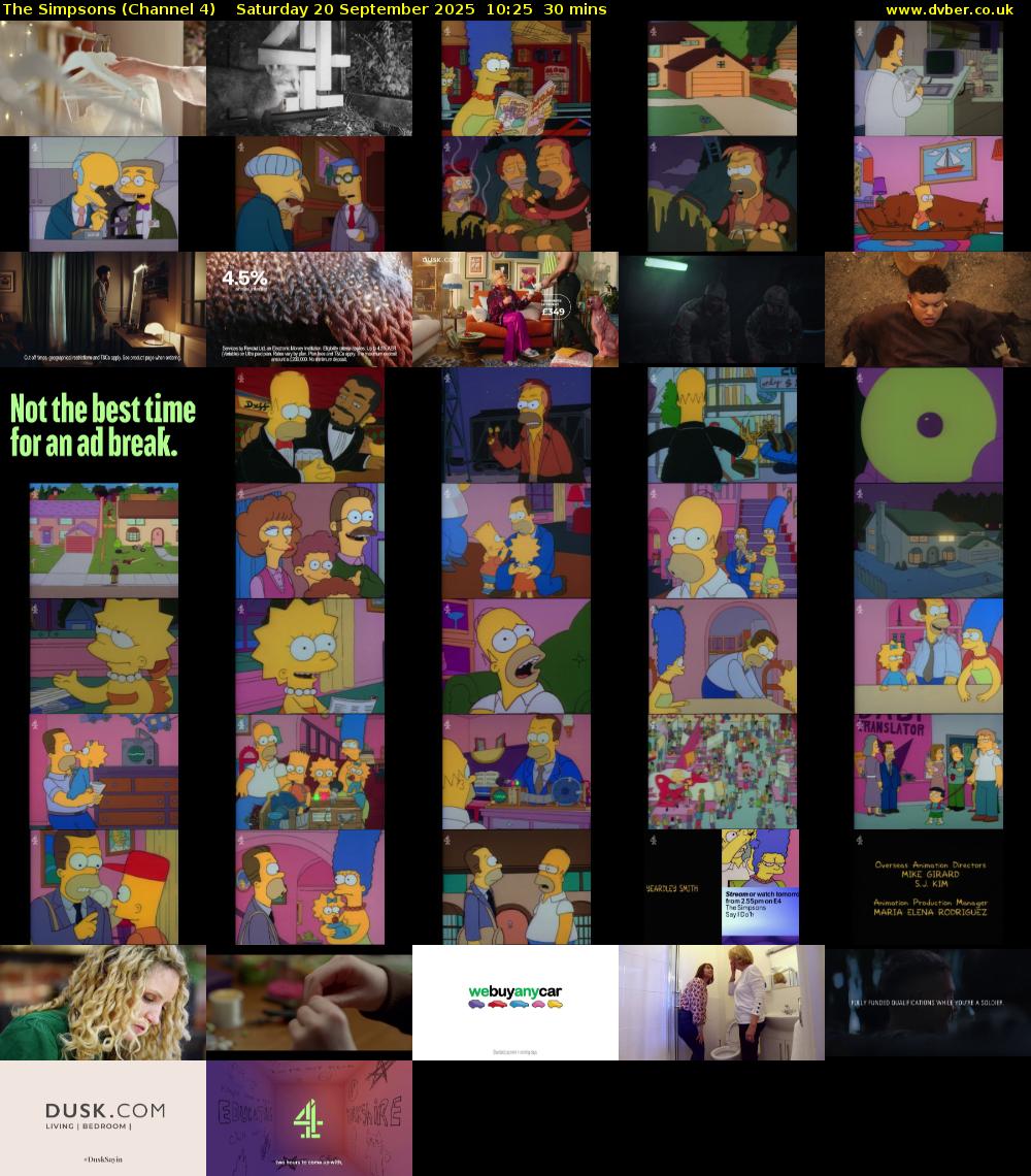 The Simpsons (Channel 4) Saturday 20 September 2025 10:25 - 10:55