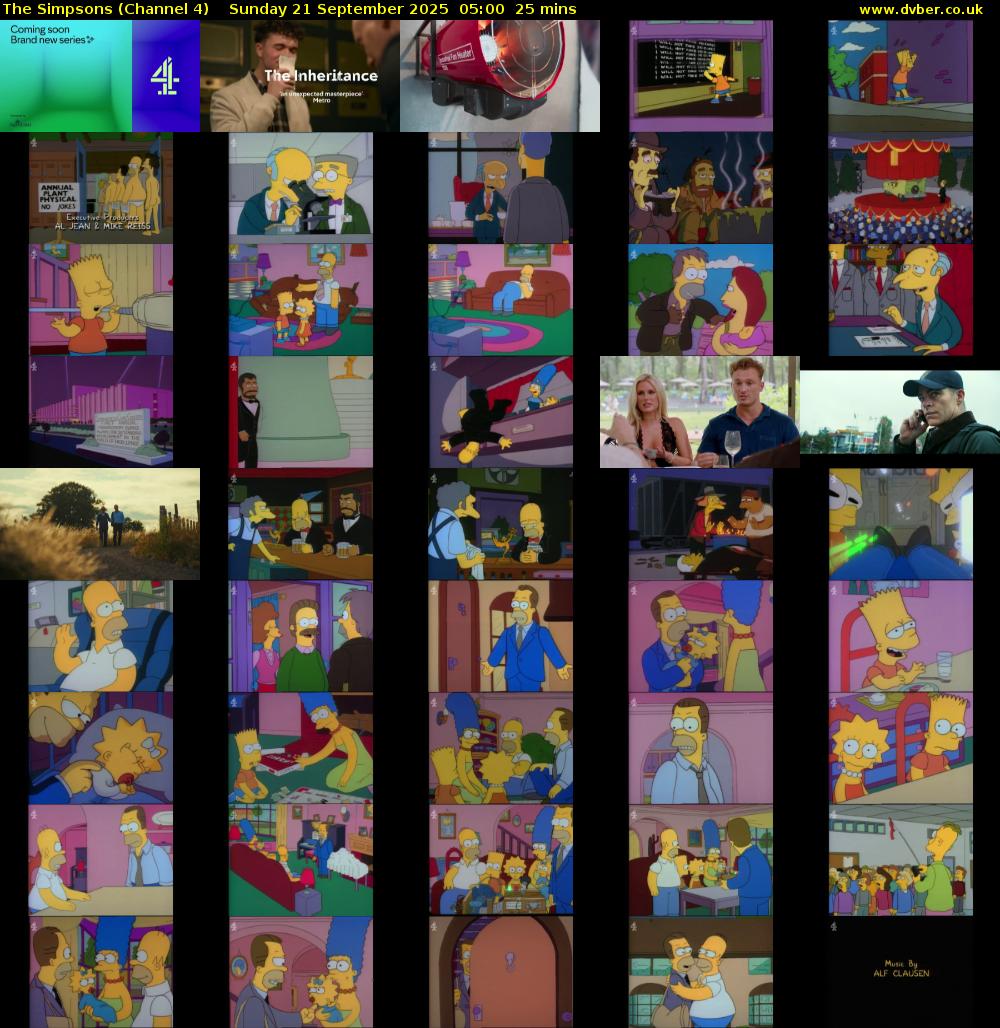 The Simpsons (Channel 4) Sunday 21 September 2025 05:00 - 05:25