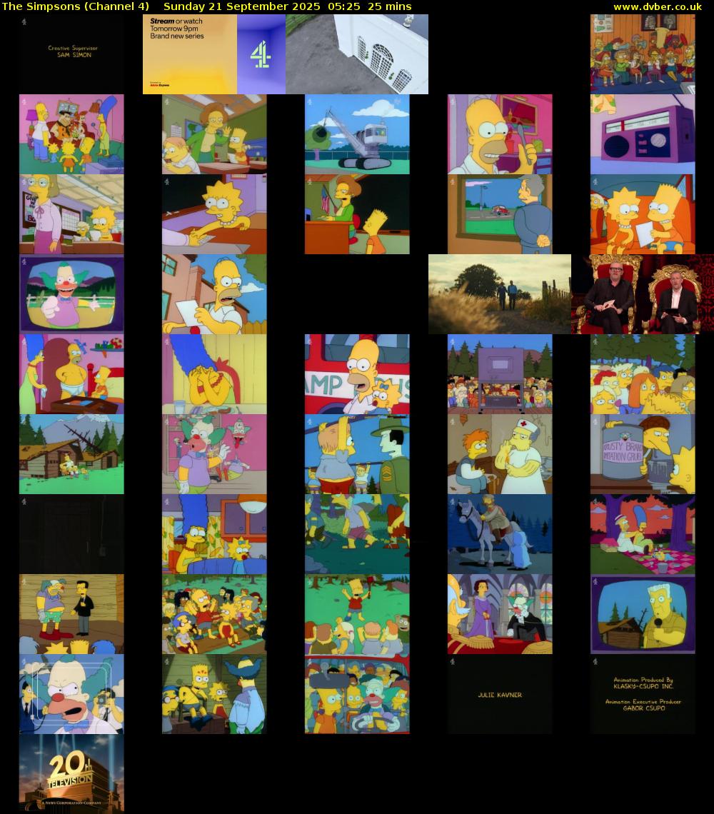 The Simpsons (Channel 4) Sunday 21 September 2025 05:25 - 05:50