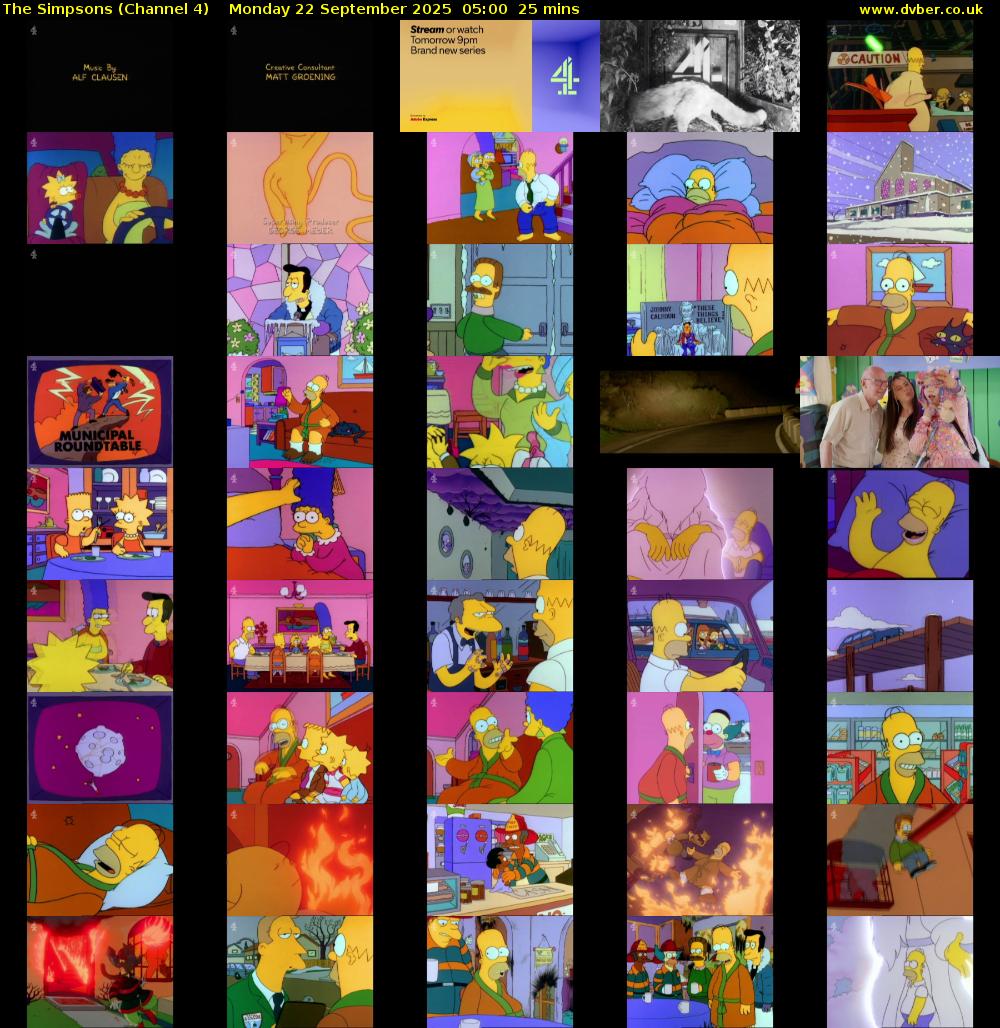 The Simpsons (Channel 4) Monday 22 September 2025 05:00 - 05:25