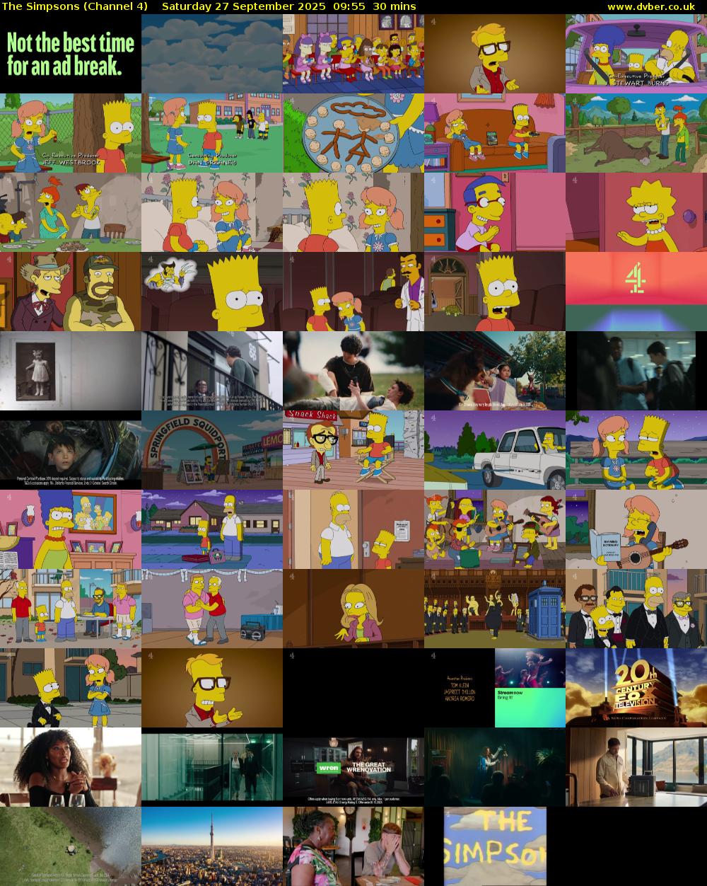 The Simpsons (Channel 4) Saturday 27 September 2025 09:55 - 10:25