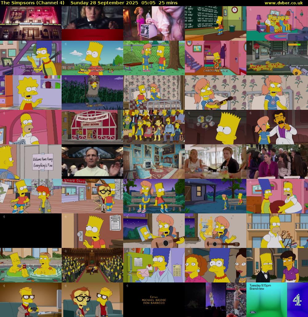 The Simpsons (Channel 4) Sunday 28 September 2025 05:05 - 05:30