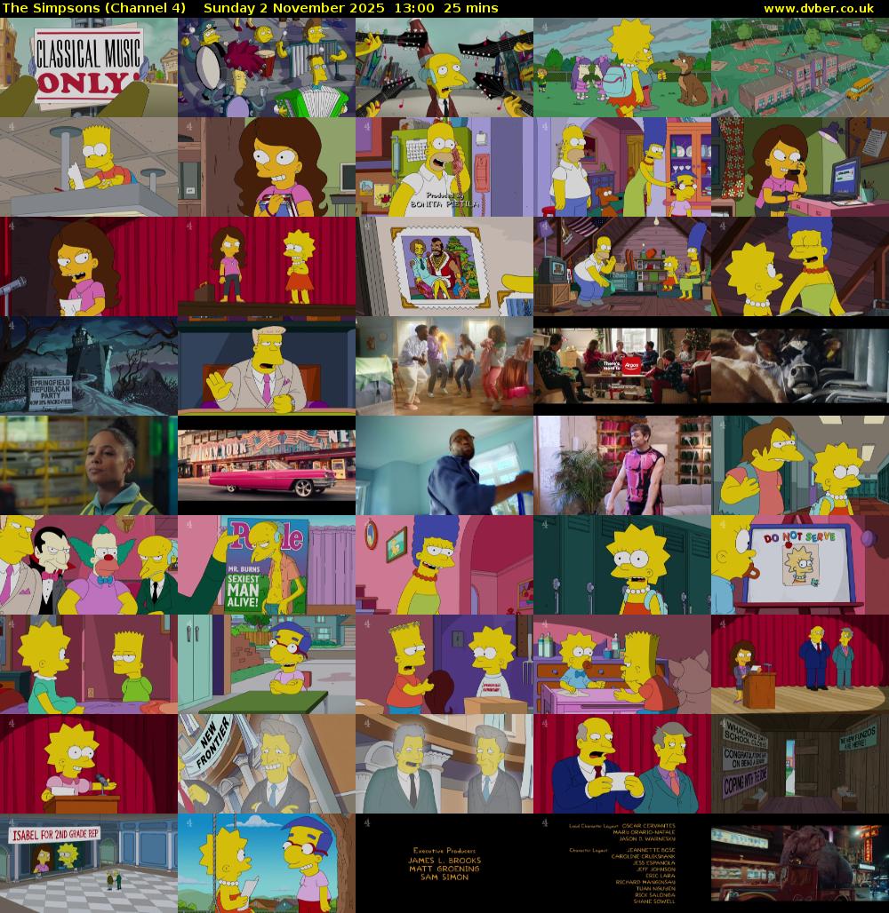 The Simpsons (Channel 4) Sunday 2 November 2025 13:00 - 13:25