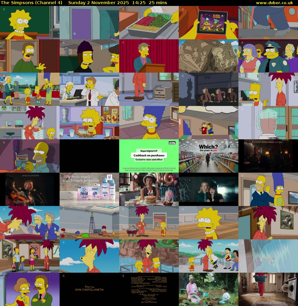 The Simpsons (Channel 4) Sunday 2 November 2025 14:25 - 14:50
