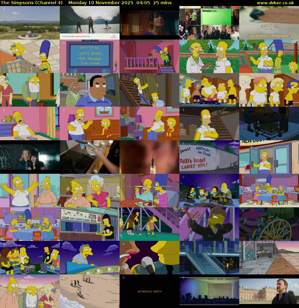 The Simpsons (Channel 4) Monday 10 November 2025 04:05 - 04:30