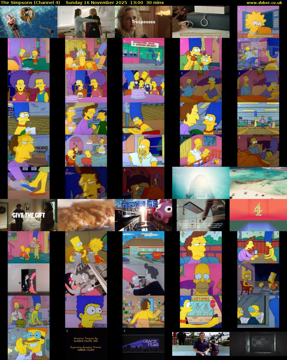 The Simpsons (Channel 4) Sunday 16 November 2025 13:00 - 13:30