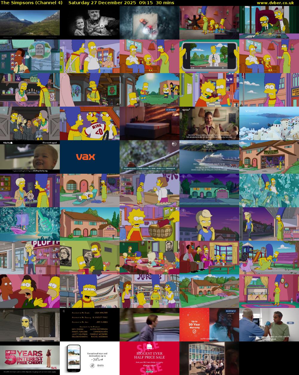 The Simpsons (Channel 4) Saturday 27 December 2025 09:15 - 09:45