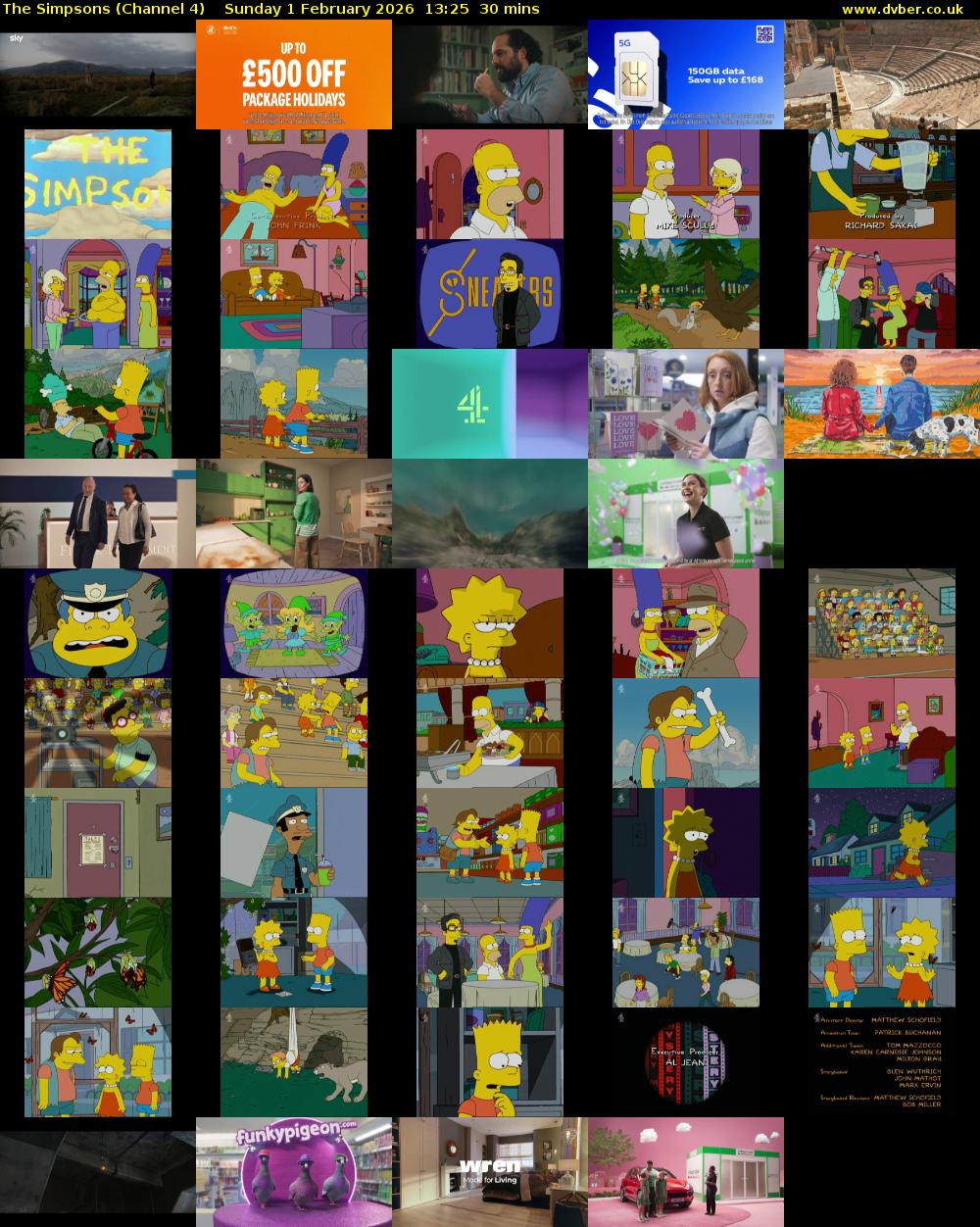 The Simpsons (Channel 4) Sunday 1 February 2026 13:25 - 13:55