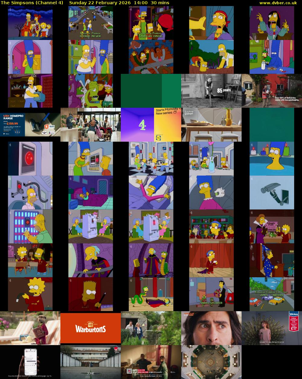 The Simpsons (Channel 4) Sunday 22 February 2026 14:00 - 14:30