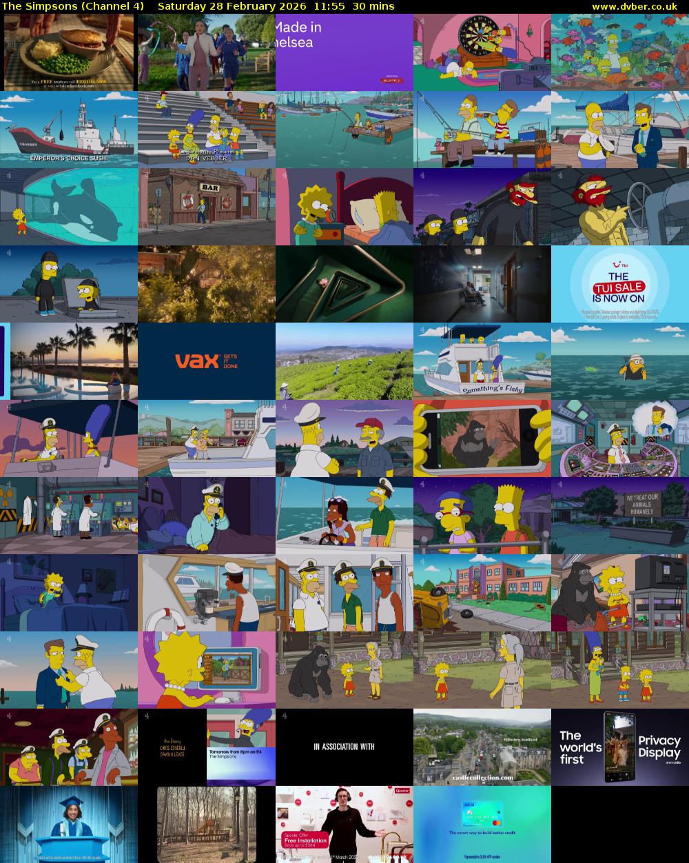 The Simpsons (Channel 4) Saturday 28 February 2026 11:55 - 12:25